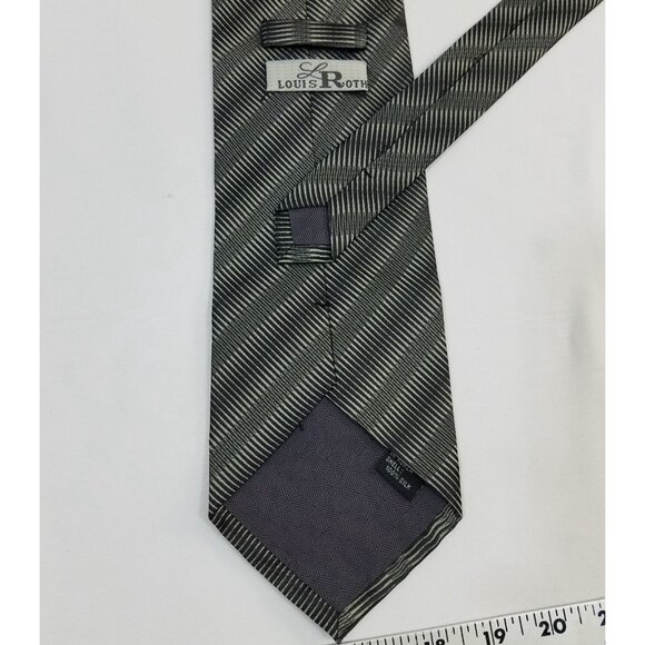 Louis Roth Mens Necktie Gray Black Striped Silk Tie Made in Korea - Picture 6 of 9